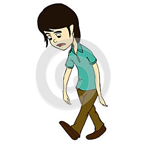 Illustration of teenage boy walking felling sad