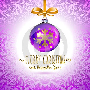 Illustration template with single shiny violet christmas ball