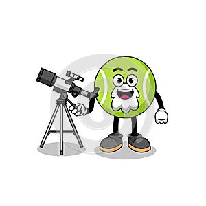 Illustration of tennis ball mascot as an astronomer