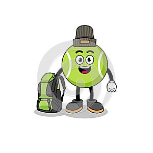 Illustration of tennis ball mascot as a hiker