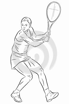 Illustration of a tennis woman player, vector drawing