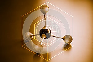 Illustration of tetrahedral molecular geometry with brown background..