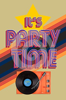 Illustration with text it\'s party time and record player