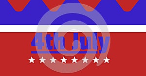 Illustration of 4th july text with star shapes and patterns on blue and red background, copy space