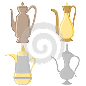 Illustration on theme big colored set different types jugs