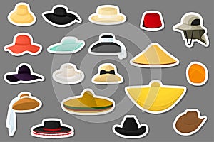 Illustration on theme big kit different types hats, beautiful caps photo