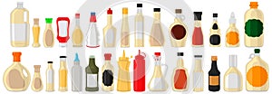 Illustration on theme big kit varied glass bottles filled thick sauce mayonnaise