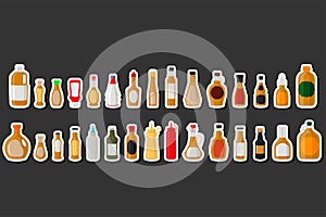 Illustration on theme big kit varied glass bottles filled thick sauce mustard