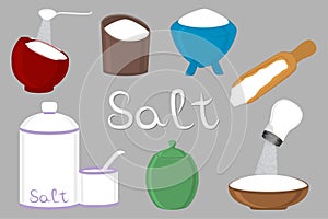 Illustration on theme big set different types filled salty salt