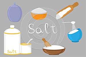 Illustration on theme big set different types filled salty salt