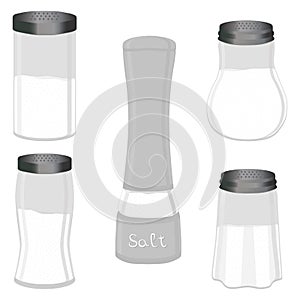 Illustration on theme big set different types glassware filled salt