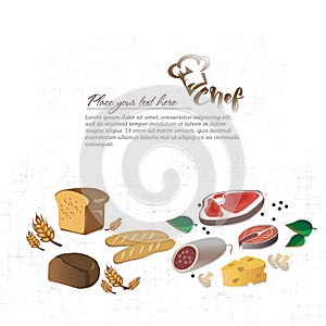 Illustration on the theme of food. Logo hat chef