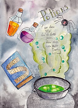 Illustration on the theme of Hogwarts faculties. Potions photo