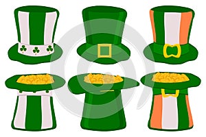 Illustration on theme Irish holiday St Patrick day, set headdress hats