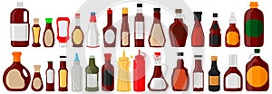 Illustration on theme kit varied glass bottles filled liquid sauce barbecue