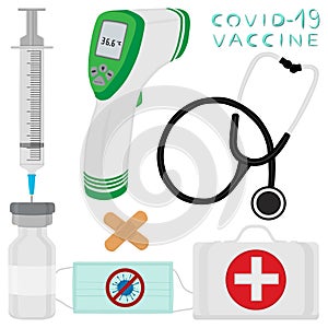 Illustration on theme medical syringe of drug for injection vaccine