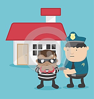 Illustration of a thief after steal a home. Police arrested