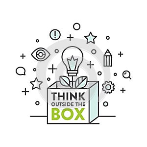 Illustration of Think Outside the Box Concept , Imagination, Smart Solution