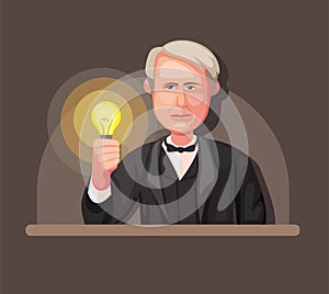 Illustration of Thomas Alva Edison inventor of light bulb and electric power generator concept in cartoon illustration vector