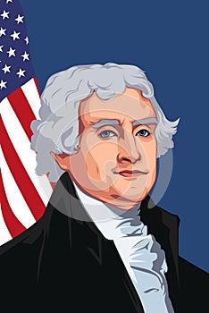 Illustration of Thomas Jefferson, President United States of America. Vector Isolated