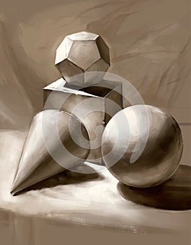 Illustration of three-dimensional geometric shapes