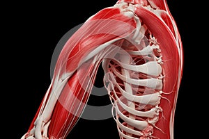 An illustration in three dimensions emphasizing inflammation of joints, interaction of bones, muscles, tendons