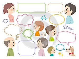 Illustration of a three-generation family and a speech bubble