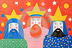 Illustration of the three kings or wise men from the Christmas Nativity