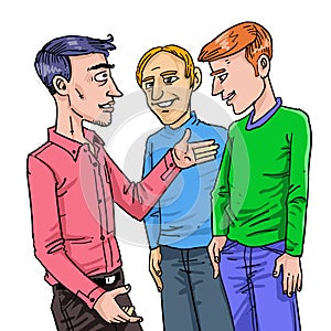 Illustration of the three men friends discussion