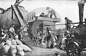 Illustration of threshing wheat in England