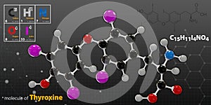 Illustration of Thyroxine Molecule gray background photo