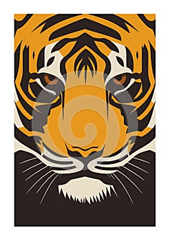 Tiger head art print poster illustration in vector flat color style