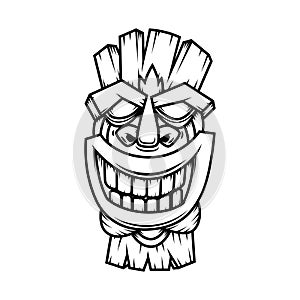 Illustration tiki statue in monochrome style. Design element for logo, label, sign, poster, card.