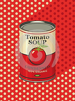 Illustration of a tin can with label tomato soup