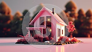illustration of a tiny pink house model
