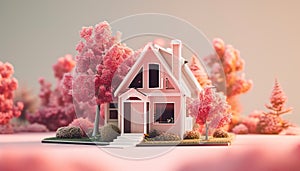 illustration of a tiny pink house model