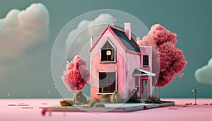 illustration of a tiny pink house model
