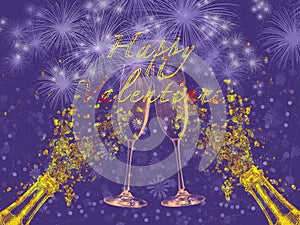 illustration of a toast with champagne glasses on Valentine\'s Day