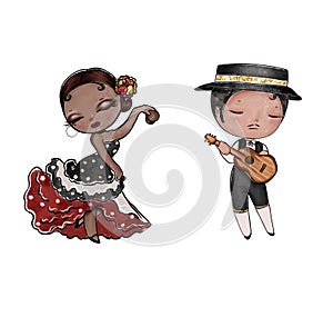 Illustration of Toreador and flamenco dancer