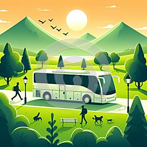 illustration of a tourist bus traveling amidst beautiful natural scenery 3