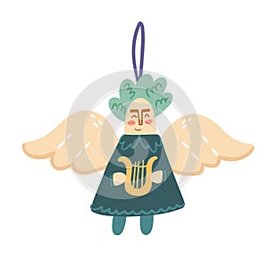 Illustration of a toy for a Christmas tree in the shape of an angel. Simple cute style for your design. Suitable for