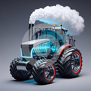 Illustration of a tractor powered by a hydrogen cell.