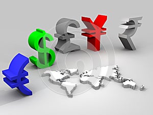 Illustration of trade currencies worldwide