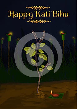 Illustration Of Traditional Background For kati Bihu Happy Bihu photo