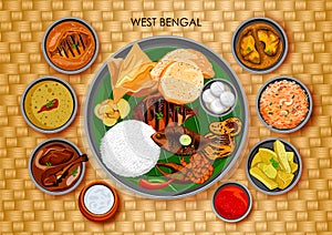 Traditional Bengali cuisine and food meal thali of West