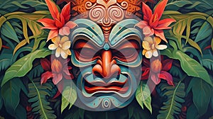 Illustration of a traditional Hawaiian mask, Hawaii, USA