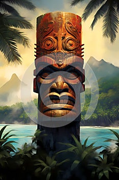 Illustration of a traditional Hawaiian mask, Hawaii, USA