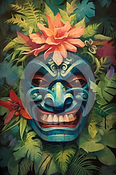 Illustration of a traditional Hawaiian mask, Hawaii, USA