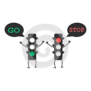 Illustration of traffic light cartoon with traffic sign go stop