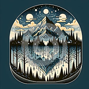 Illustration of Tranquil Nature: Whimsical Forests and Mountains eps 8